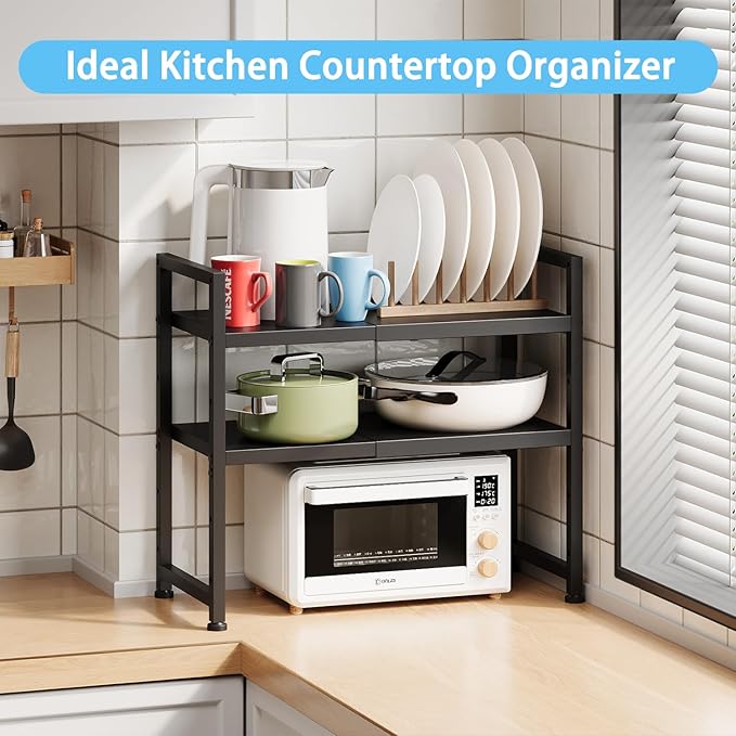 2-Tier Expandable Metal Storage Shelves,150LBS Heavy Duty Shelving Units and Storage For Small Appliance,Adjustable Pots and Pans Organizer Rack Shelf For Kitchen Under Cabinet Pantry Warehouse Garage