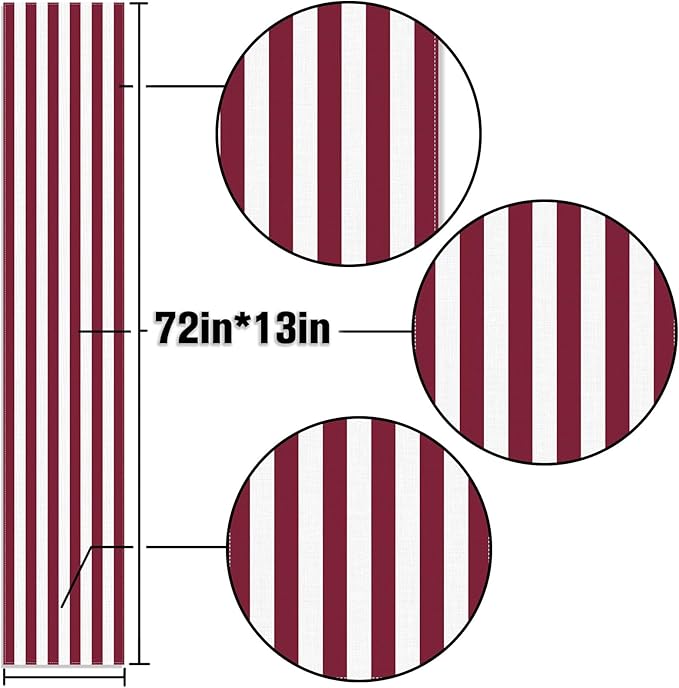 Burgundy and White Striped Table Runner Vintage Dark Wine Red Wedding Bridal Shower Party Decoration Christmas Dining Room Home Kitchen Table Decor (Burgundy, 13" x 72")