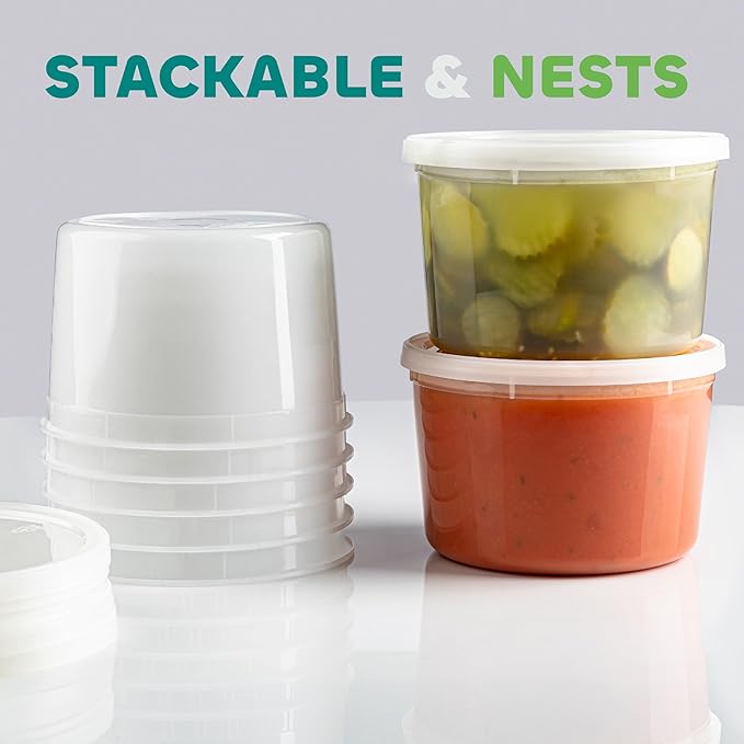 JoyServe 64 oz Food Storage Containers with Lids (Case Pack of 36 Sets), Half Gallon Round Plastic Deli Container with Leak-Proof Lid, BPA-Free, Freezer, Dishwasher & Microwave Safe