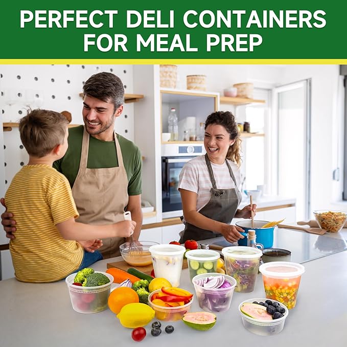 Dealusy 50 Set 16 oz Deli Containers with Lids, Leak-Proof BPA Free Plastic Take Out Bowls, Food Storage Containers for Takeout Meal Prep Storage, Freezer, Microwave & Dishwasher Safe