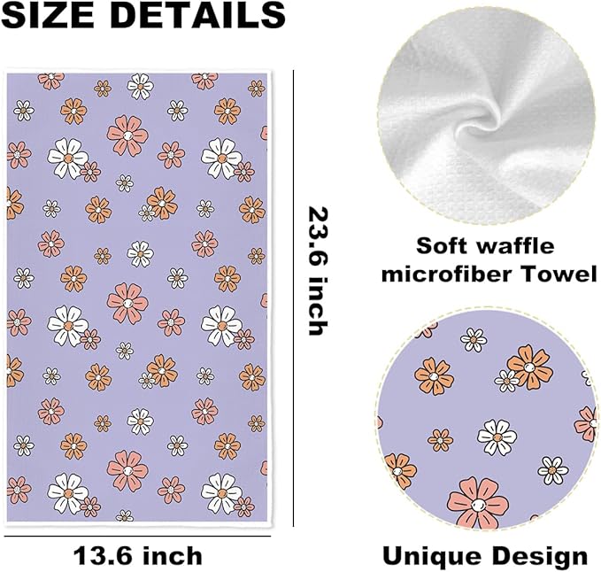 ZHAMEN 3 Pcs Halloween Themed Kitchen Towels, Pumpkin Decorative Absorbent Microfiber Dish Cloth Tea Towel, Floral Waffle Soft Hand Towels for Farmhouse Home Bathroom