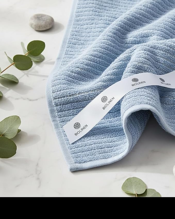 BIOLINEN Sky 6-Piece Luxury Cotton Towel Set - 2 Bath Towels, 2 Hand Towels, 2 Washcloths - Soft Absorbent Towel Pack for Bathroom, Home, Gym & Travel