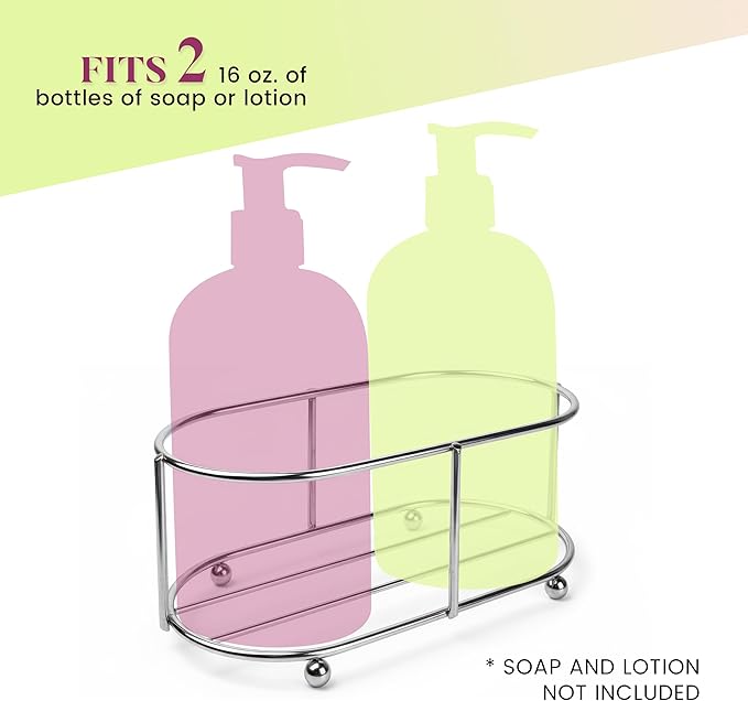 Jolitee Vintage Soap and Hand Lotion Caddy, Farmhouse Soap Dispenser Set (Silver)