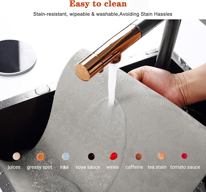 Vinyl Placemats Set of 6 Heat Resistant Easy Clean Non-Slip Place Mats for Dining Table Faux Leather Waterproof Stain Resistant Wipeable Washable PVC Table Mats(6, Light Gray)