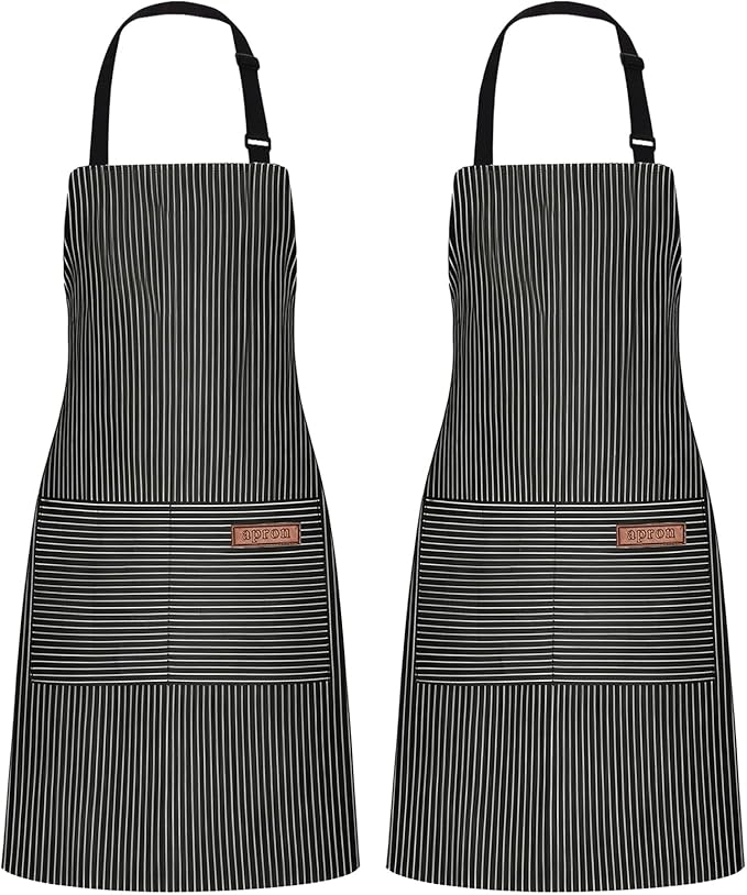 2Pack Adjustable Kitchen Apron for Women Men with 2 Pockets，Cotton-Polyester Blend Bib Aprons for Cooking,Baking