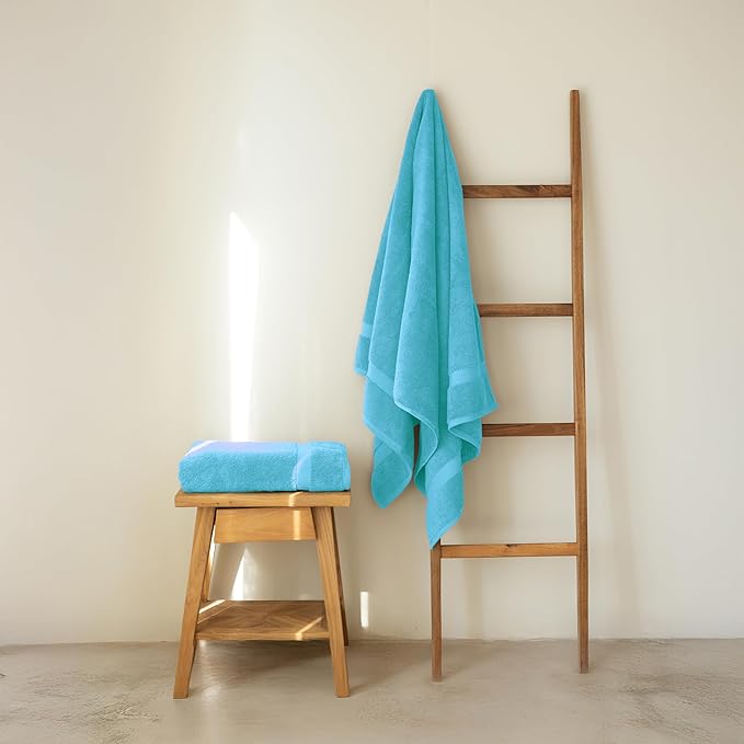 SALBAKOS 100% Turkish Cotton Bath Sheet Towels Set of 2-Piece Aqua | 35x70 in Extra Large Bath Towels | Premium Hotel Quality, Thick, Soft, Super Absorbent Oversized Bath Towel (Aqua, 2 Bath Sheets)