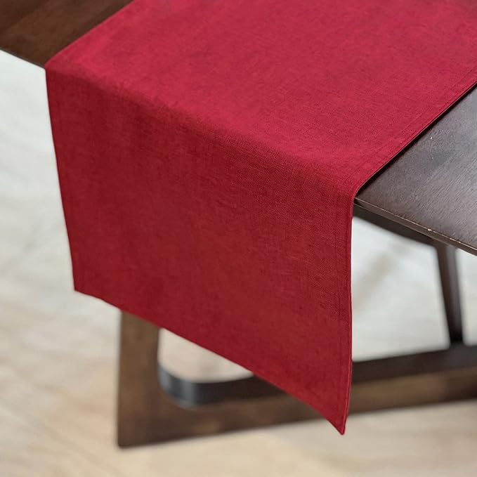Linen Table Runner and Placemats Set of 6, Farmhouse Style Tabletop Collection, Thick Double Layer Heat-resistand Table Mats for Kitchen, Dining, Holiday Party by Auscmu TC/ Wine Red