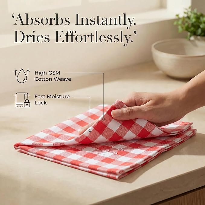 Urban Villa Cloth Napkins Set of 12 20x20 Inches 100% Cotton Napkins Cloth Washable Durable Reusable Absorbent Table Dinner Napkins Cloth for Farmhouse Party Hotel Lunch Restaurant Napkins - Red White