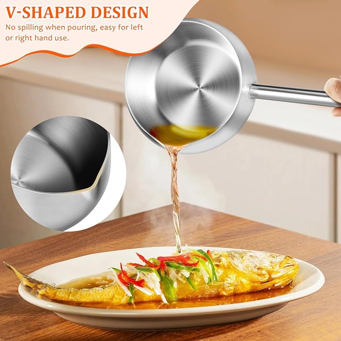 Luxshiny Stainless Steel Soup Ladle With Pour Spout Long Handle Water Oil Ladle for Kitchen Cooking Serving Soups and Drizzle Sauces Silver 280ml
