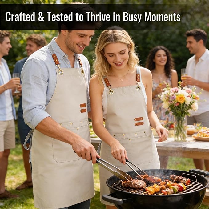 Aoomzoon Durable Kitchen Apron,Multifunctional Chef Aprons for Women & Men with Pockets for Cooking Baking & Daily Use