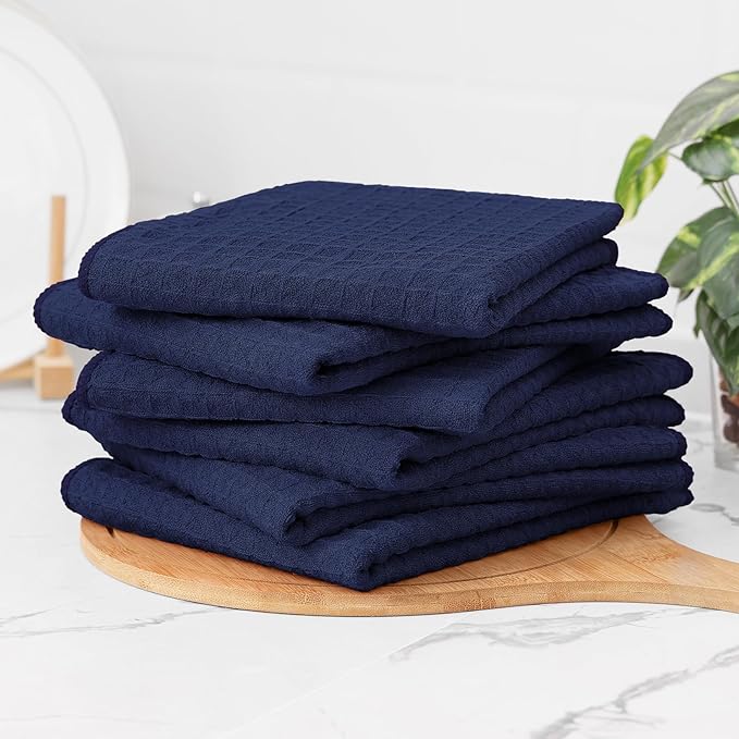 Homaxy Microfiber Waffle Weave Kitchen Towels Set, 16 x 28 Inch and 12 x 12 Inch Ultra Absorbent and Solid Color Dish Towels, 8 Pack, Navy Blue