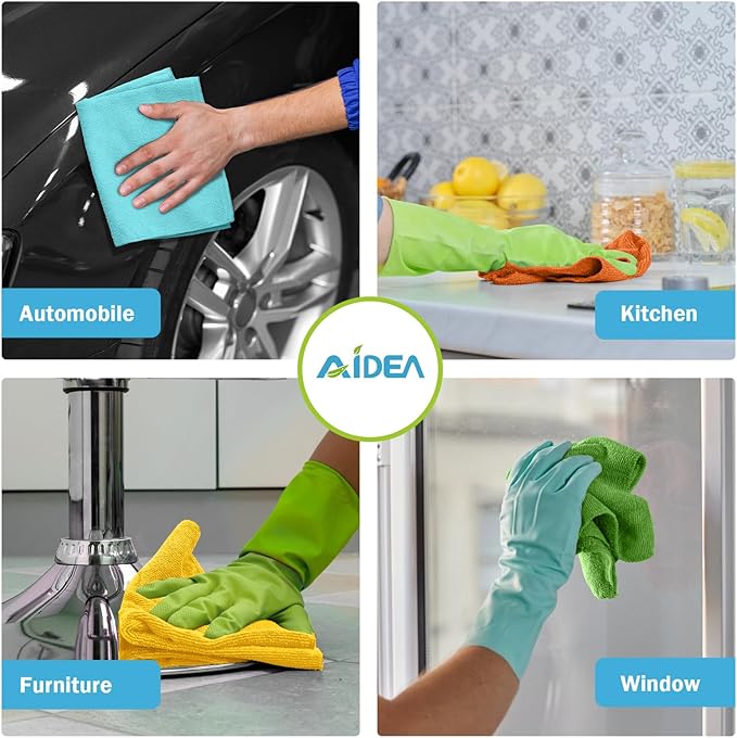 AIDEA Microfiber Cleaning Cloth, 5PK, Soft Absorbent Rags, Microfiber Towels for Cars, Kitchen Towels, Dusting Cloth for Home, Window, Cleaning Supplies, 12"×12"