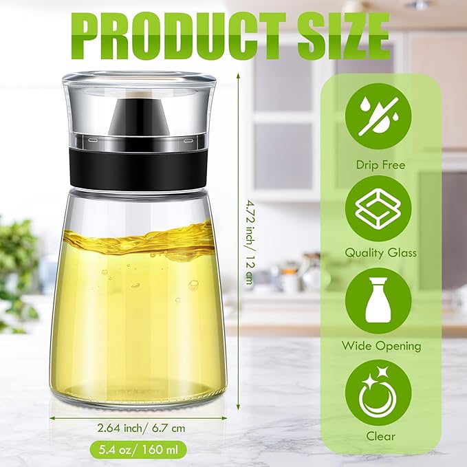 2 Pcs Oil and Vinegar Dispenser Set, 5.4 oz Olive Oil Bottle with No Drip Top, Glass Salad Dressing Cruet Bottles Soy Sauce Dispenser Leakproof Container for Kitchen Cooking Dressing