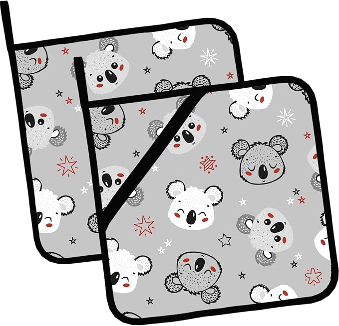 Cute Koala Stars Pot Holders Set of 2,Kitchen Heat Resistant Potholder for Microwave Cooking Baking Oven and BBQ