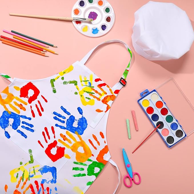 Handepo 40 Pcs Apron Chef Hat Set Aprons Chef 's Bib Apron Hats Bulk for Cooking Painting 7-13 Years