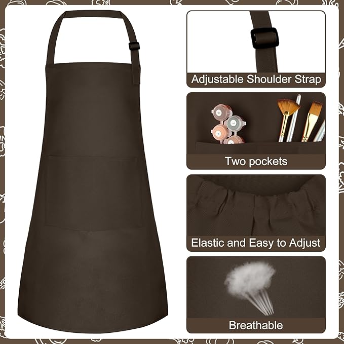 Kids Apron and Chef Hat Set Children Apron Adjustable with 2 Pockets Children Chef Painting for Cooking Baking