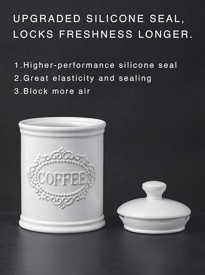 Ceramic Canisters Sets For The Kitchen Canisters For Countertop Set of 3 Airtight Coffee Canisters For Ground Coffee Sugar Storage With Lids Farmhouse Containers for household or kitchen use