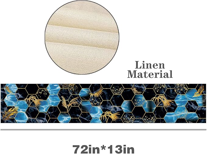 Marble Table Runner 72 Inches Long, Navy Blue Golden Marble Texture Table Runner Dresser Scarves, Abstract Art Burlap Dining Room Table Decor for Kitchen Farmhouse Indoor Outdoor Home Party