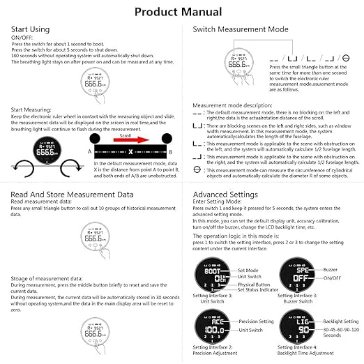 HomeMagician 324 Ft Electronic Digital Tape Measure with LCD Display Digital Ruler Rechargeable Small Smart Rolling Measuring Tool for Flat Curved Diameter Odd Shape Ideal Surprise for You