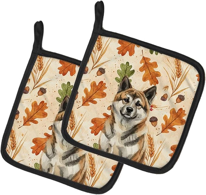 Caroline's Treasures Brindle Akita Heirloom Fall Pair of Pot Holders Pair 7.5x7.5 Quilted Insulated Hot Pads Decorative Kitchen Gift Made in USA