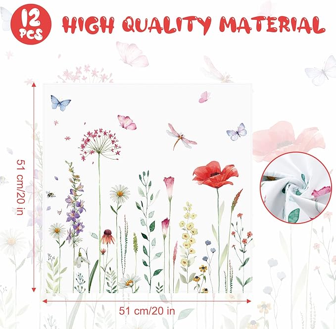 12 Pcs Spring Cloth Napkins Floral 20'' x 20'' Washable Dinner Tea Party Napkins for Kitchen Party Wedding Restaurant Indoor Outdoor Botanical Fresh Spring Summer