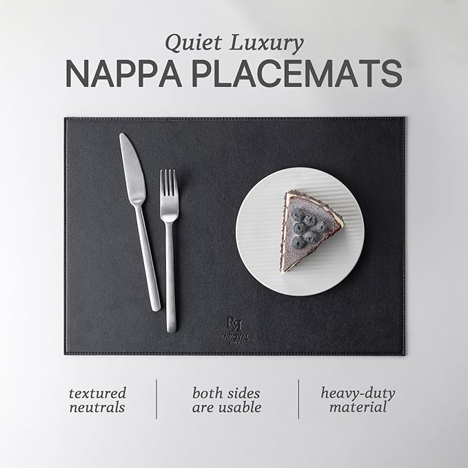 Faux Leather Placemats Set of 6 Vinyl Washable Wipeable Table Mats for Kitchen Dining Table Heat Resistant Waterproof Modern Indoor/Outdoor Placemats Non-Slip Easy Clean Place Mats (Black)