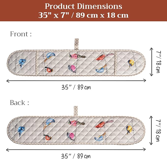 Maison d' Hermine Double Oven Mitts 100% Cotton 7"x35" Double Oven Mitt Heat Resistant BBQ Cooking Gloves with Loop Baking Grilling Gifts for Mothers Day Spring Summer (Birdies on Wire)