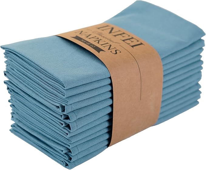 Solid Color Cotton Blended Dinner Cloth Napkins - Set of 12 (17 x 17 inches) - for Events & Home Use (Blue Stone)