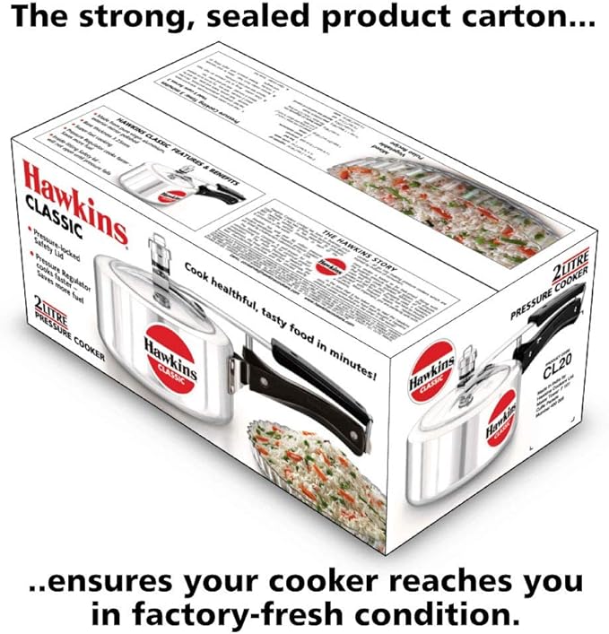 Hawkins 2 Litre Classic Pressure Cooker, Best Inner Lid Cooker, Small Cooker, Silver (CL20)