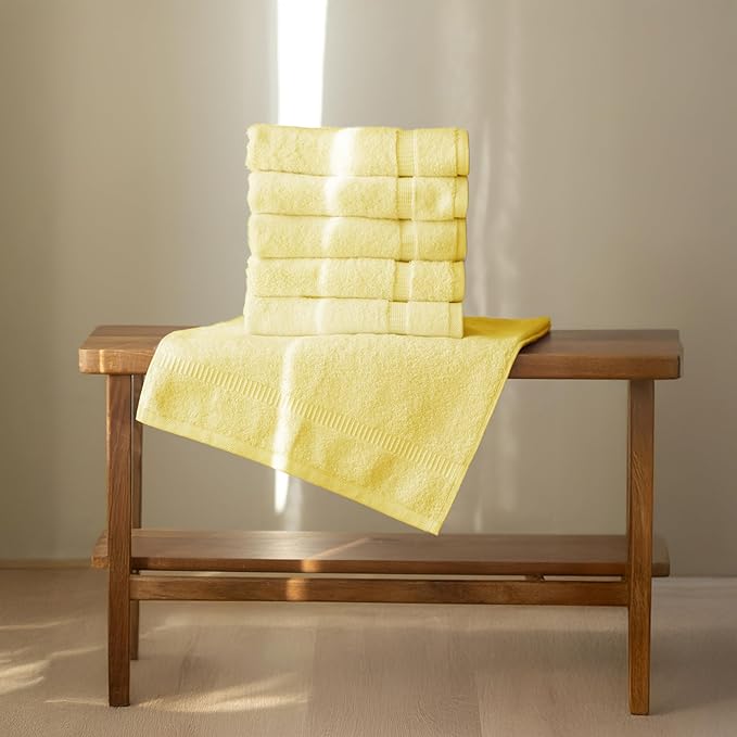 SALBAKOS 100% Turkish Cotton Hand Towel Set of 6 16x30 inch | Premium Quality | Hotel & Spa Collection | Soft, Super Absorbent, Long Lasting Hand Towels | Made in Turkey (Yellow, 6 Hand Towels)