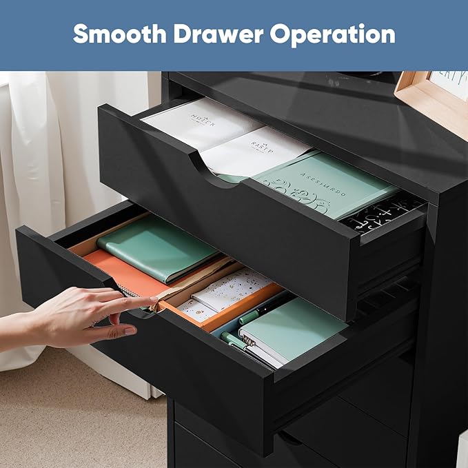 OLIXIS 7 Drawer File Cabinet, Mobile Filing Cabinet Under Desk Storage Organization with Wheels, Vertical Filing Chest Rolling Wood Small Desk Printer Stand for Home Office, Dark