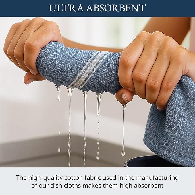 LANE LINEN Kitchen Towels Set - 100% Pure Cotton Dish Towels for Kitchen, Super Absorbent Kitchen Hand Towel, Tea Towels, Soft & Durable Dish Cloths, Pack of 6 – 14”x25”, Indigo