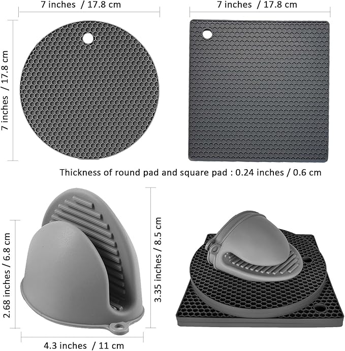 Silicone Pot Holders and Oven Mitts Mini, Trivets for Hot Dishes and Hot Pan, Hot Pads for Kitchen, Countertops, Oven Gloves Heat Resistant, Spoon Rest, Red
