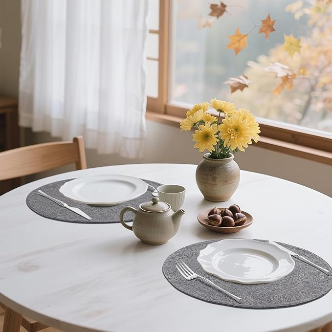 homing 15 Inch Round Cloth Placemats Set of 12, Cotton Linen Blend Washable Table Mats, Farmhouse Dining Place Mats for Indoors & Outdoors, Easy to Clean, Dark Grey