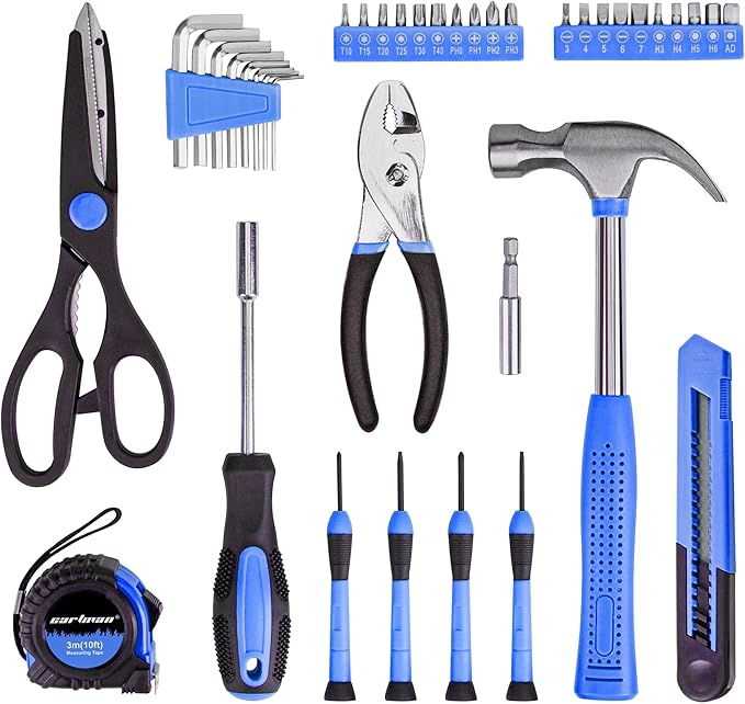 CARTMAN 39-Piece Home Tool Set Kit, Essential Household Hand Tools with Plastic Storage Case Blue