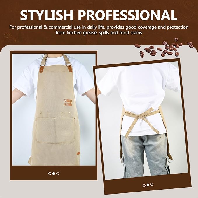 APRONPANDA Chef Apron for Men Women with Pockets Adjustable Strap, Water Repellent Apron for Cooking, Baking