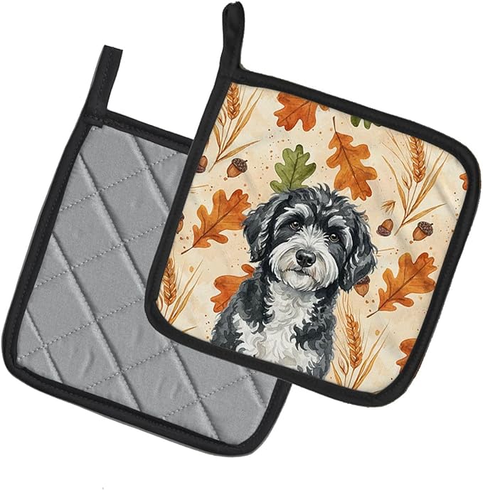 Caroline's Treasures Portuguese Water Dog Heirloom Fall Pair of Pot Holders Pair 7.5x7.5 Quilted Insulated Hot Pads Decorative Kitchen Gift Made in USA
