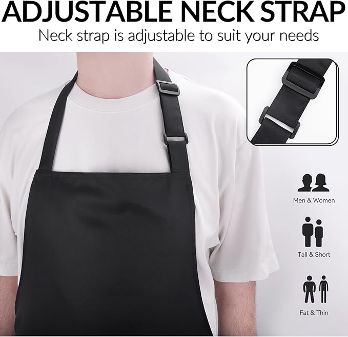 Large Chef Apron for Men and Women, Cooking Kitchen Aprons with 2 Large Pockets Water Oil Resistant
