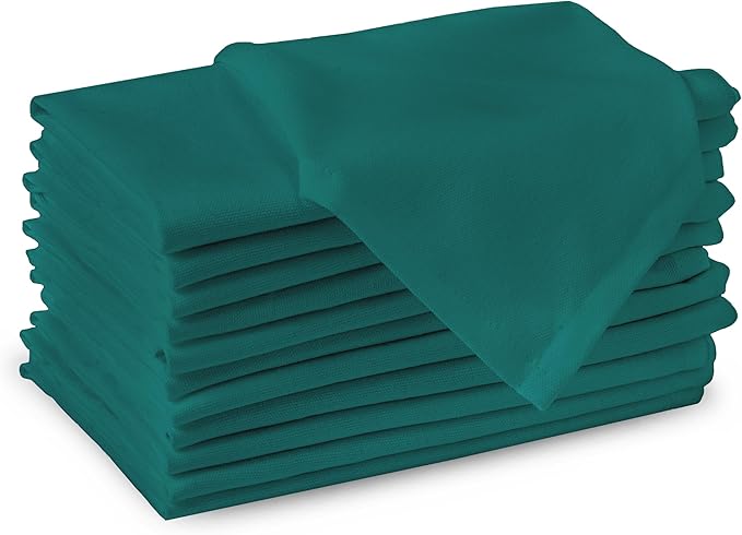 Encasa XO Emerald Cloth Napkins Set of 6, 17"x17" | Solid Color Cotton Dinner Napkins | Washable & Reusable Wedding Napkins for Holiday Dinners, Party, & Everyday Table Decor