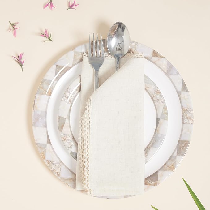 ACCENTHOME 18x18 inch Cotton Dinner Napkins - Set of 6, Beige, Printed, Linen Blend, Perfect for Family Dinners, Weddings & Everyday Use
