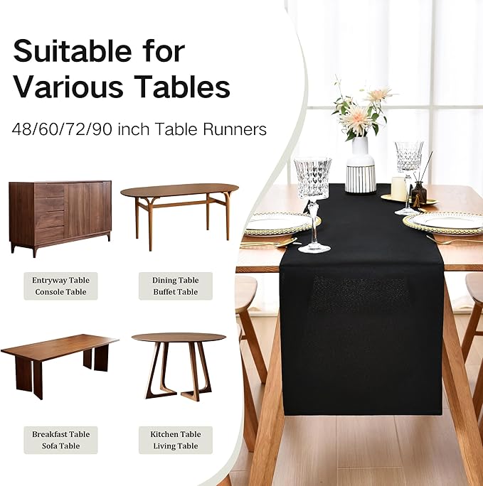 Farmhouse Black Table Runner Dining Table Runners 90 Inches Long Coffee Table Runner for Dresser Living Room Bedroom Holiday Party Banquet 12X90 Inch
