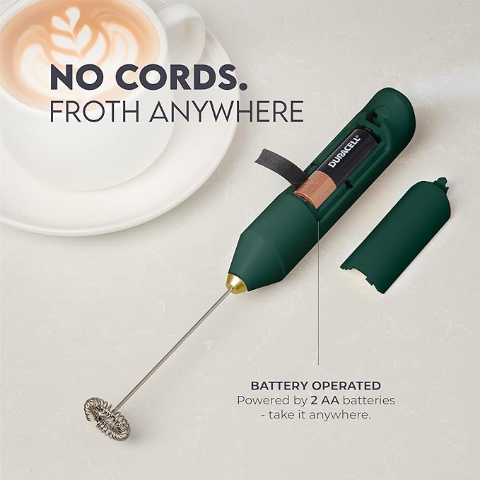 Zulay Kitchen Powerful Milk Frother AA Batteries Included – Ultra Fast Handheld Drink Mixer with Stainless Steel Whisk Stirrer for Coffee, Protein, Matcha & More, Frother Wand Electric Frothmate