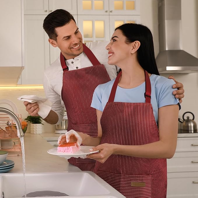 Taidven 2 Pack Apron - Unisex, Adjustable Bib Kitchen Apron, Cooking Apron, Aprons for Women Men with Pockets, Chef Aprons