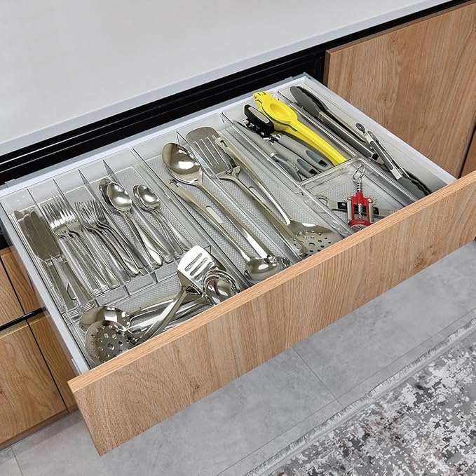 Glad Drawer Organizer Bin, 9x6 - Heavy Duty Clear Plastic Storage Tray for Junk Drawers, Kitchen Utensils, Bathroom Vanity, and Organizing Pantry - BPA Free, Food Safe, Non Slip