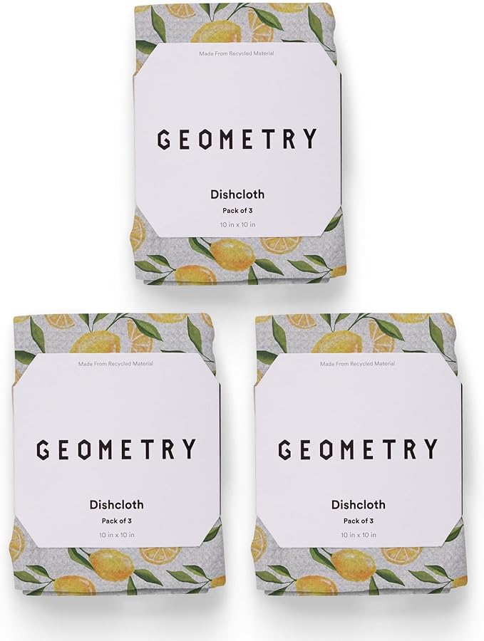 GEOMETRY Kitchen Dish Cloths - Spring & Summer Collection - Premium Dishcloths with Geoweave - Absorbent & Fast Drying Kitchen Towels - Lemon Delight, 10" x 10" - 3-Pack