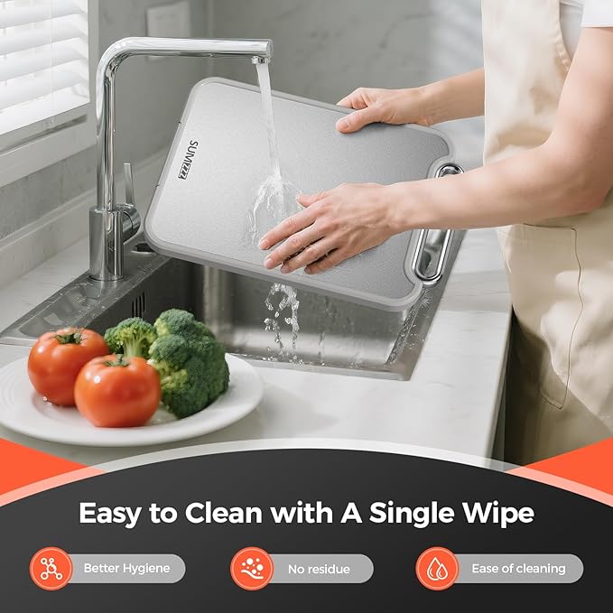 Sumzzz Stainless Steel Cutting Board for Kitchen, 2-in-1 Double-Sided Chopping Board, Food Grade Stainless Steel/PP, Easy to Clean, Large Size, Non-Slip, 16”×11”