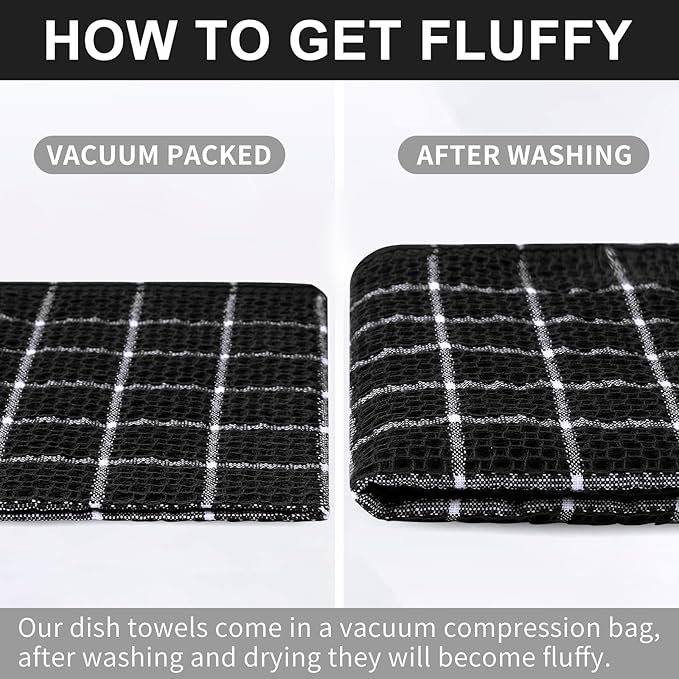 Homaxy 100% Cotton Dish Cloths, 8 Pack-12 X 12 Inches, Check Design Waffle Weave Dish Rags for Washing Dishes, Ultra Absorbent and Fast Drying Dishcloths, Black&White