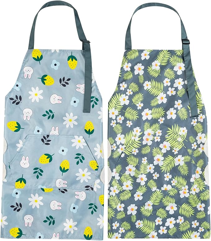2 Pack Kitchen Apron with Hand Wipe,Water-drop Resistant with 2 Pockets Cooking Bib Aprons for Women Men Chef