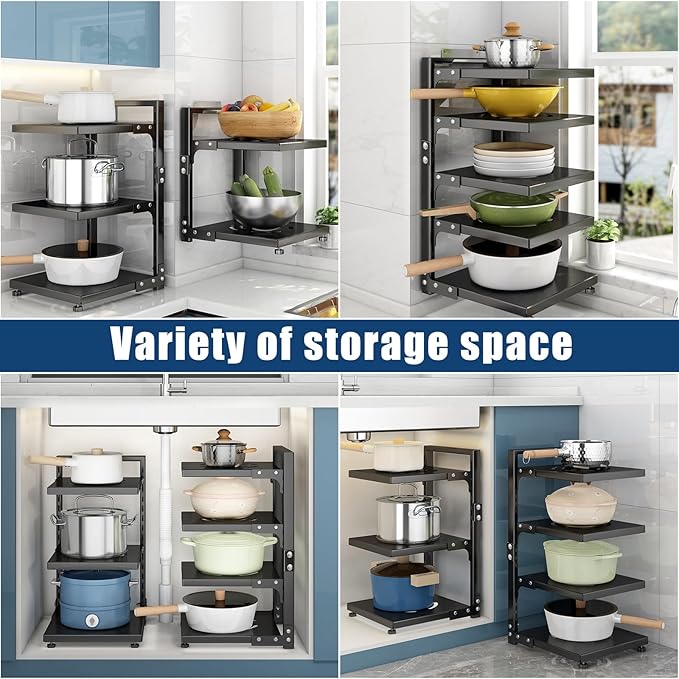 Pot Rack Organizers：CASONNIK 7-Tier Adjustable Heavy Duty Pan Organizer Rack for Cabinet ，Multiple Use Modes，Pot Rack & Pan Rack for Kitchen Counter and Cabinet