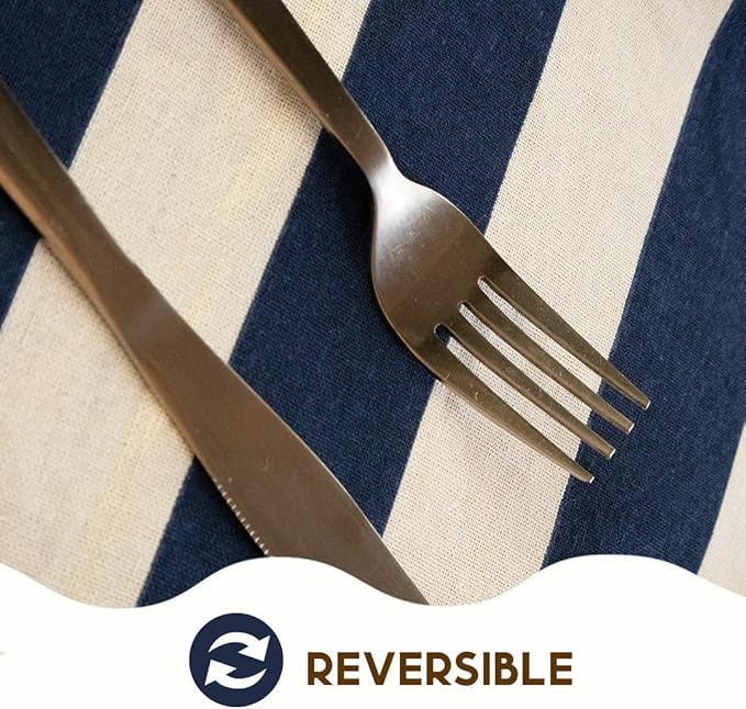 Folkulture Placemats Set of 4 (13 x 18) | 100% Cotton,Cute, Heat Resistant,Machine Washable Striped Place Mats | Blue & White Rectangular Cloth Table Placemats or Dining Table Mats for Dinner Party